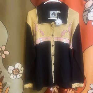 NWT STORYBOOK KNITS Cowboy Rodeo beaded embroidered knit cardigan